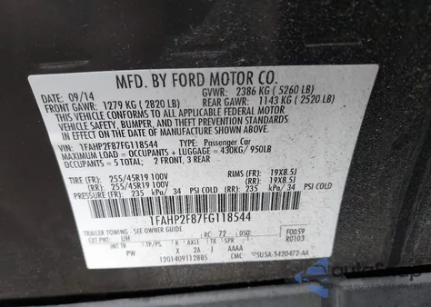 2015 Ford Taurus Limited из США, поврежденный, VIN 1FAHP2F87FG118544